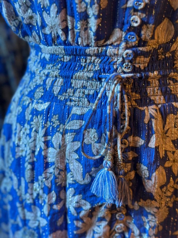 Robe d’été Goa dos ouvert à fleurs bleu blanc T.36 - photo numéro 6