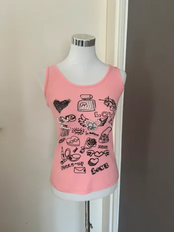 My pink tee T-shirt débardeur rose incrusté perle