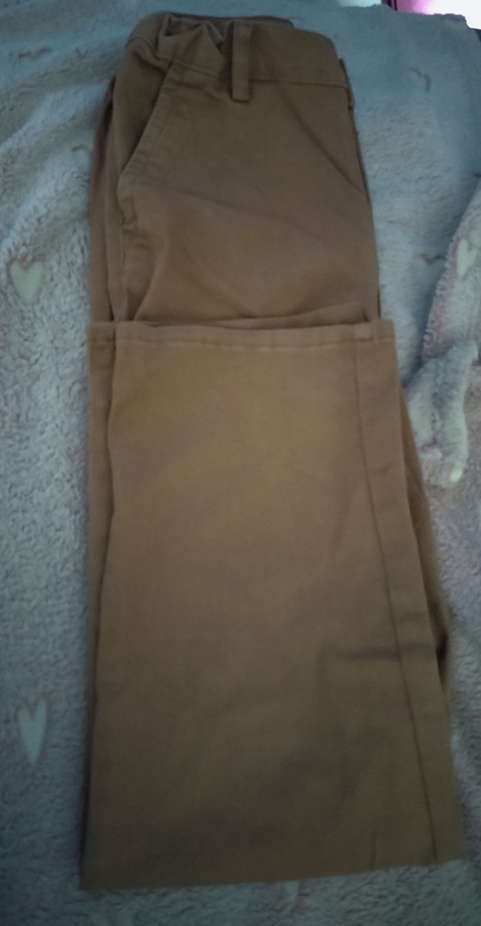 Pantalon élégant straight Fit Camel "H&M" taille réglable 98% coton - photo numéro 4