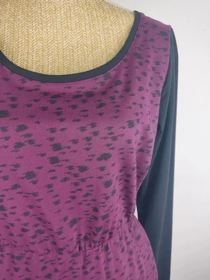 Pull fin manches longues noire et aubergine motif tacheté avec poches taille XL Even & Odd - photo numéro 4