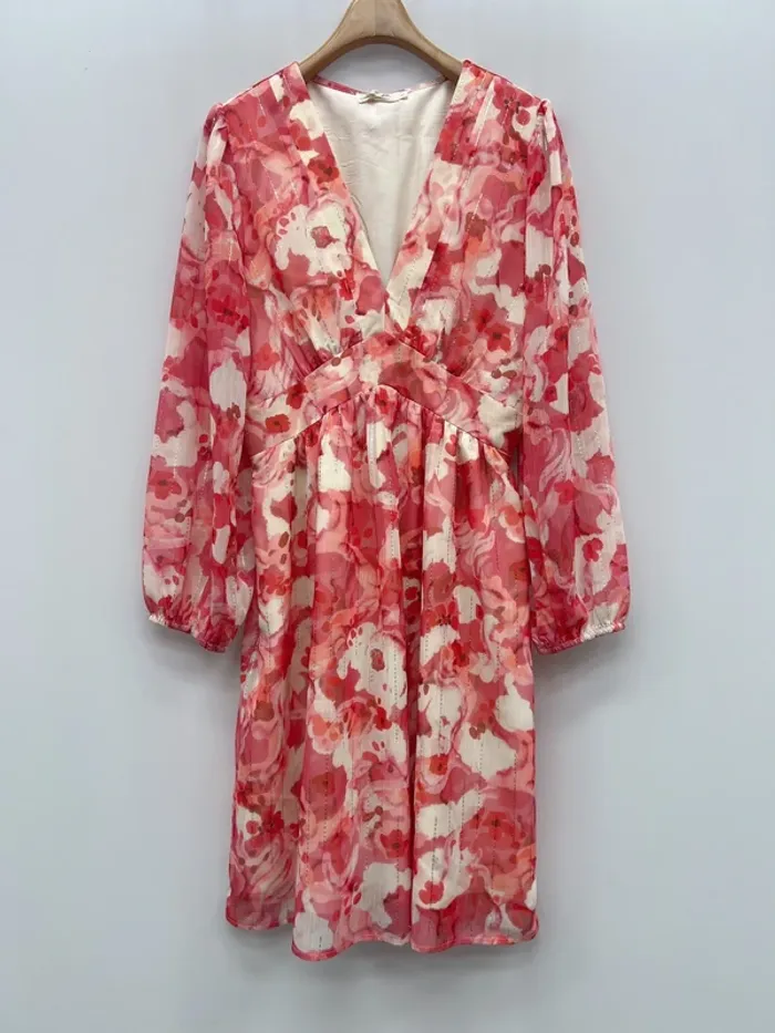 Robe courte été fleur rose