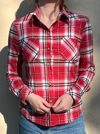 Chemise à carreaux cintré en coton - rouge et blanc