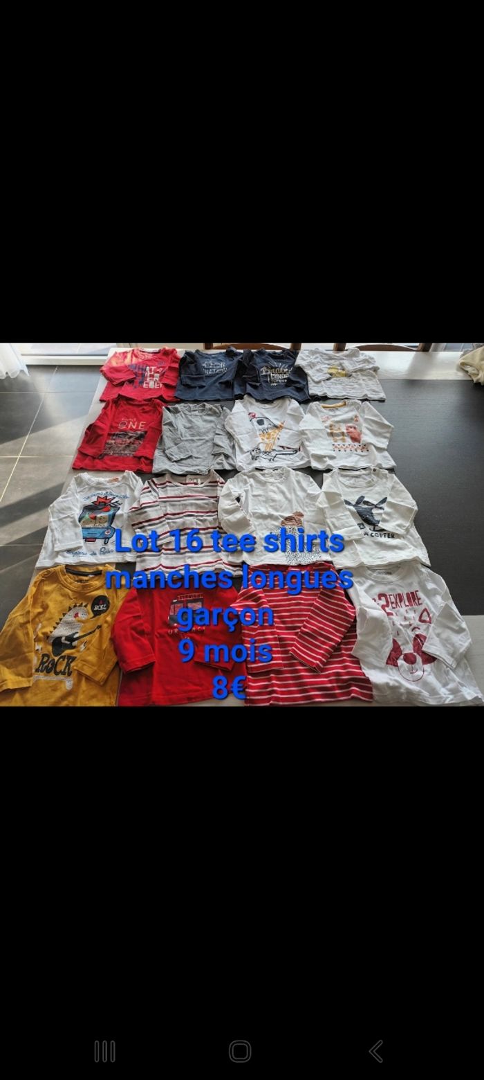 Lot 16 tee shirts manches longues garçon 9 mois