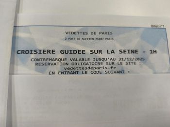 2 billets adultes croisière guidée avec Vedette de Paris