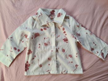 Chemise fille beige rouge 90 cm
