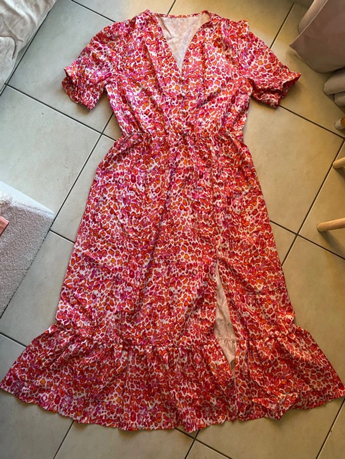 Robe femme longue léopard leo rouge orange blanc - photo numéro 2