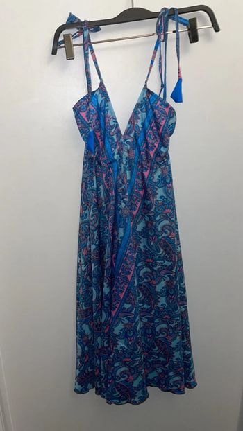 Robe Longue Fluide Karibi à Motif Cachemire - Bleu & Rose - Neuve Taille S