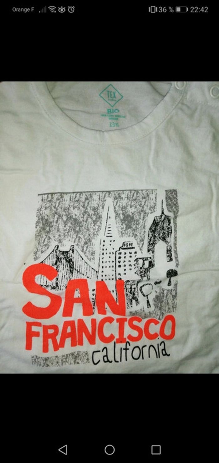 Tee shirt 12 mois blanc manches longues bio Tex San Francisco - photo numéro 2