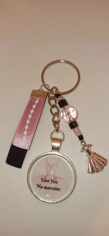 Cadeau marraine, porte clé message bijoux de sac "love you ma marraine"