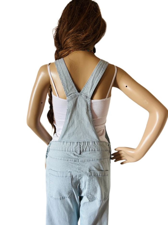 🩵Salopette longue rayée vintage 2000 Y2K white blue striped overalls🩵 - photo numéro 15