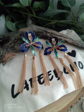 Boucles d'oreilles fleurs bohèmes bleues