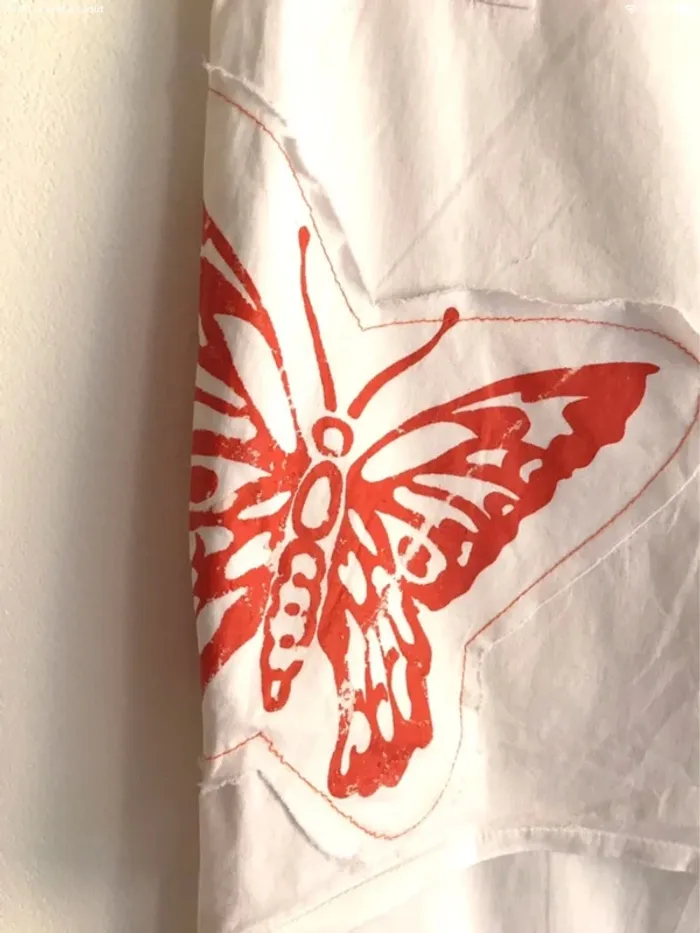 Pantalon large blanc Fashion Express 12 ans avec papillon orange sur le côté - photo numéro 4