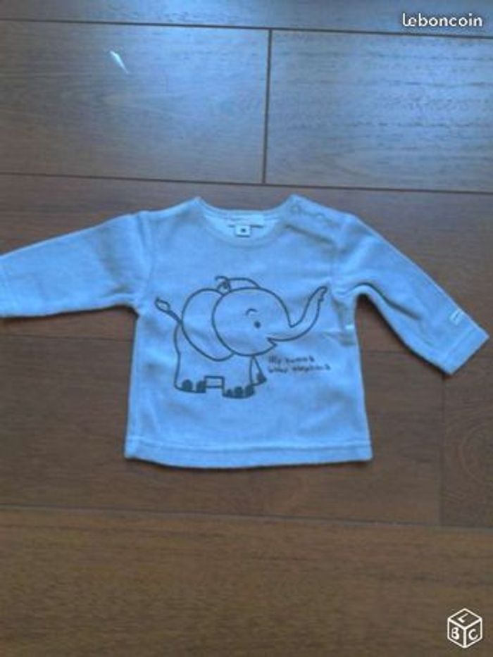 Pull bleu velours Garçon, taille 1 MOIS