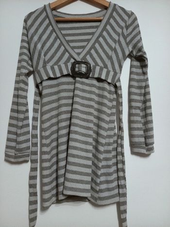 Tunique brillant argenté & grise à rayures taille 36 made in France