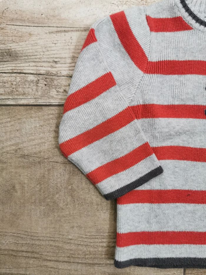 🌸Pull maille Cadet Rouselle 12mois rayé gris rouille - photo numéro 3