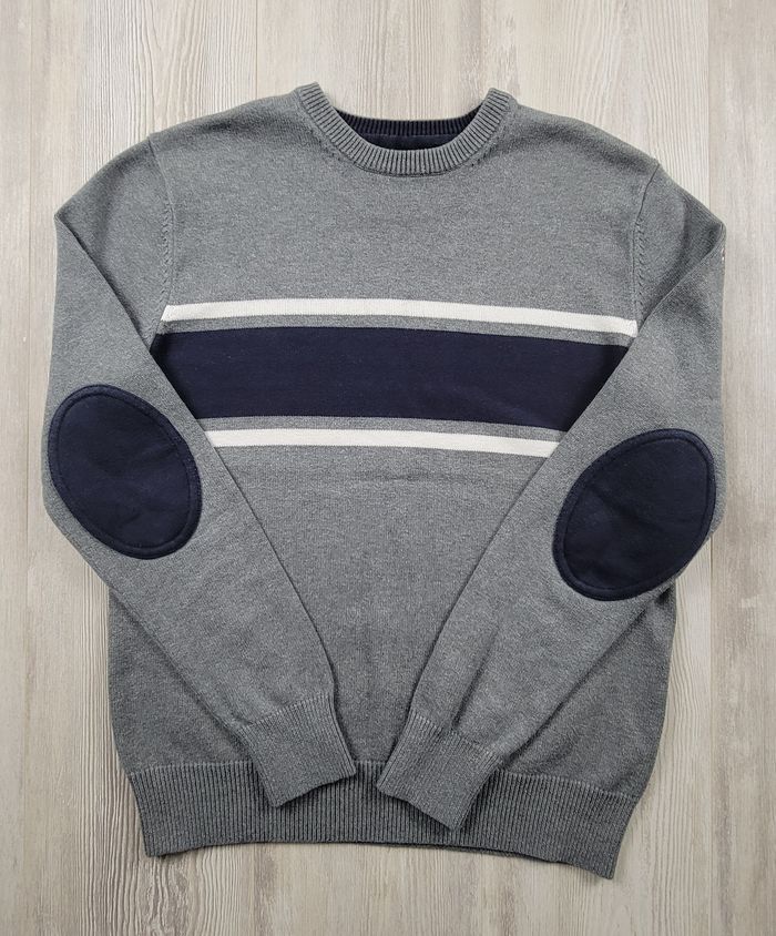 Pull Eden Park gris à bandes bleue et blanche – col rond – taille S – comme neuf - photo numéro 3