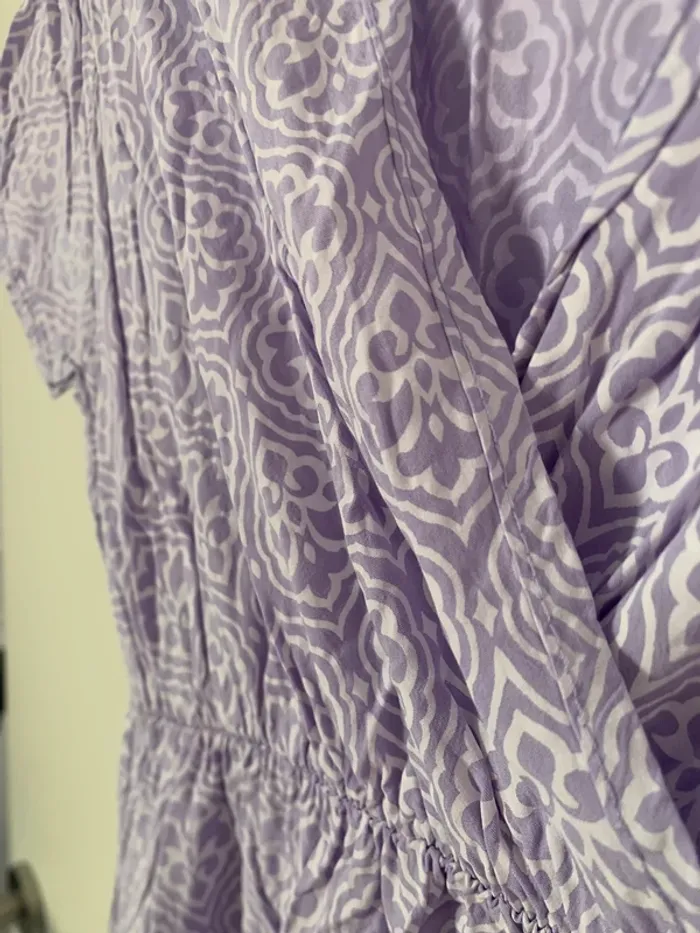 Robe longue asymétrique mauve lila à motif et manches courtes Andromede taille S/M - photo numéro 3