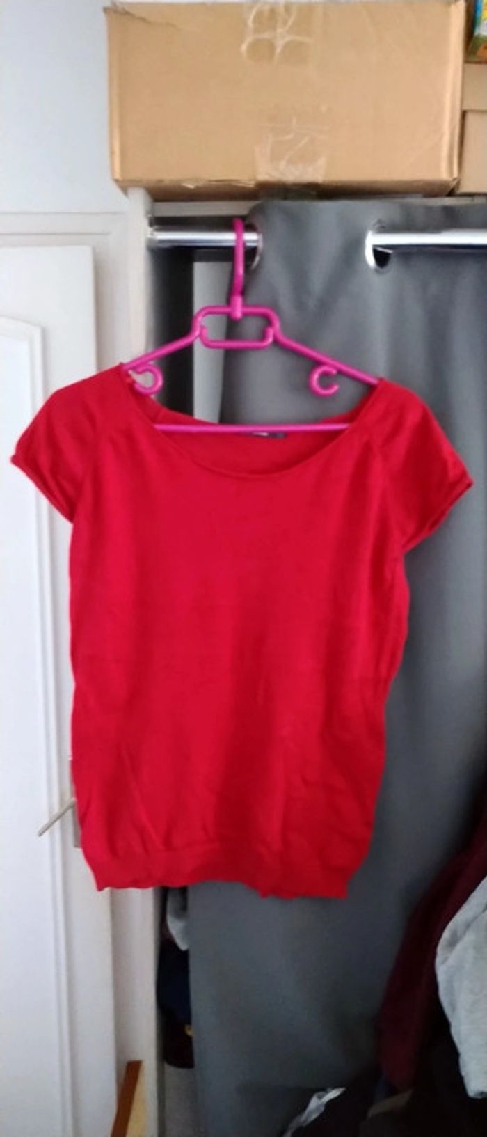 Pull manches courtes col rond rouge femme L mim - photo numéro 2