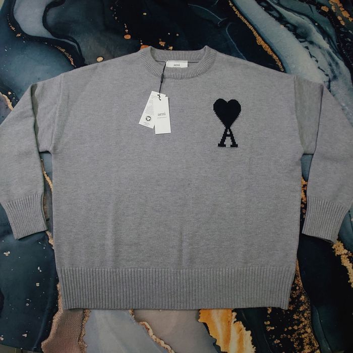 Pull AMI Alexandre Mattiussi Homme Gris Cœur Noir Taille XL - photo numéro 6