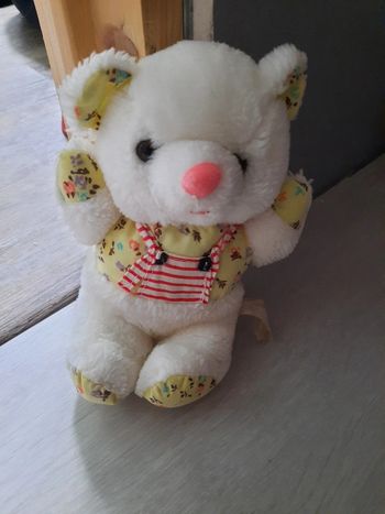 Peluche Nounours Blanc & Jaune - Vintage