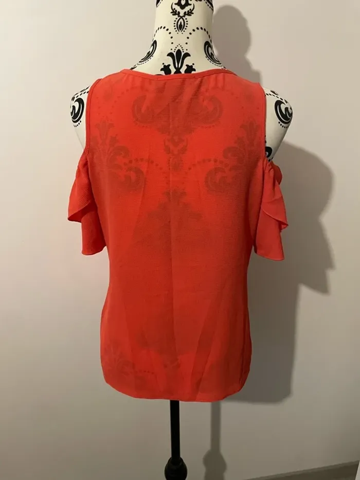 Blouse à manches courtes corail manches à volant épaule dénudée Atmosphère taille 36 - photo numéro 4