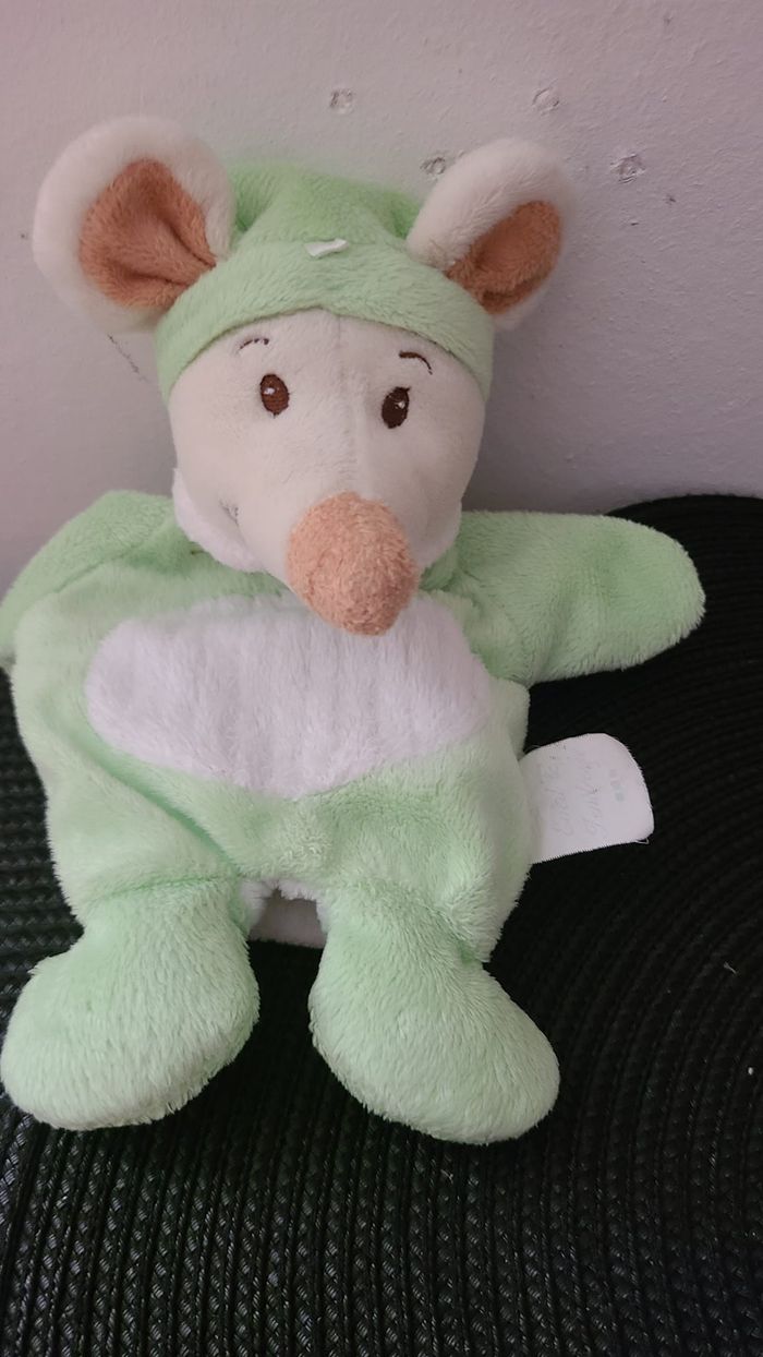 souris marionnette cmp éveil et tendresse doudou vert blanc natoudou peluche - photo numéro 4