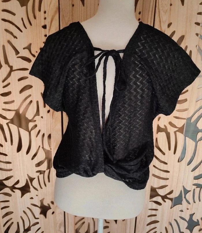 Blouse noire ajourée L/40 - Nouette dos & taille entrelacée Shein - photo numéro 4