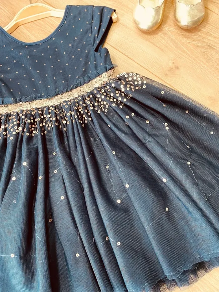 Taille 4 ans Robe créateur fille TAO bleu marine doré * sequins tulle * 💙 - photo numéro 4