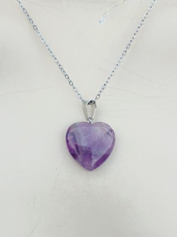Collier en acier inoxydable Pendentif en pierre naturelle d'améthyste 