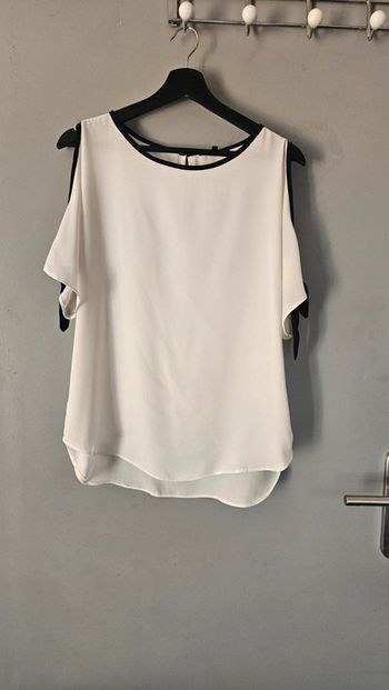 Blouse Etam épaules dénudées blanc/ noir - T36