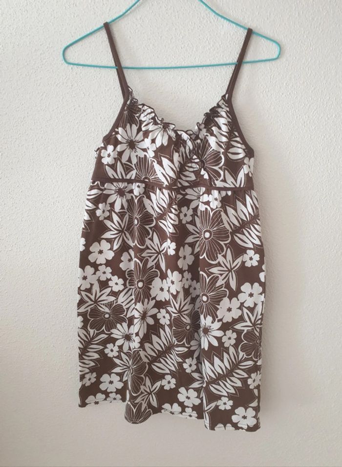 Robe fleurs hawaïennes marron blanche - photo numéro 1