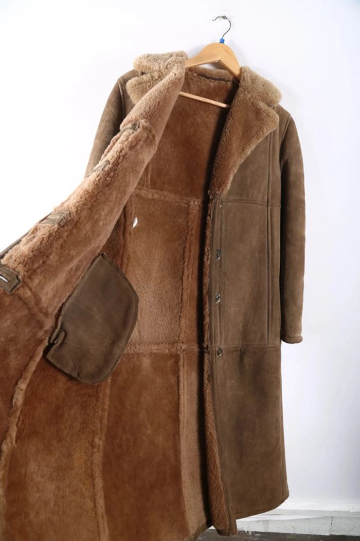 Peau lainée vintage 70's en mouton retourné shearling, cuir, daim, laine (#240708) - photo numéro 2