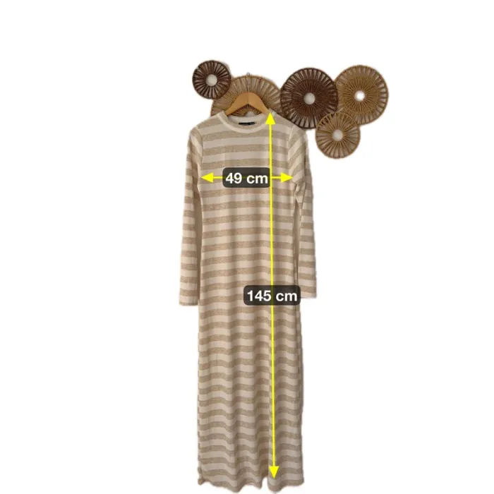 Robe en maille côtelée rayée beige et blanche Boohoo - photo numéro 3