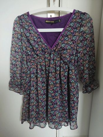 Blouse manche 3/4 transparente mauve a fleurs avec doublure
