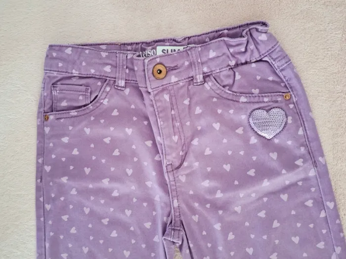 Pantalon slim In Extenso 8 ans violet motif cœurs parme/lila - photo numéro 3