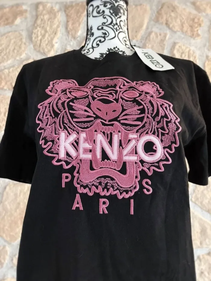 T-shirt Kenzo Paris noir brodé tigre rose – Taille S - photo numéro 2