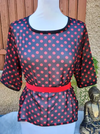 Blouse voile pin-up rétro noir rouge naf naf taille 42
