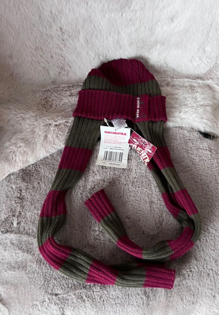Bonnet 2 en 1 avec écharpe inclus marque orchestra kaki bordeaux taille 45/47 (0124)