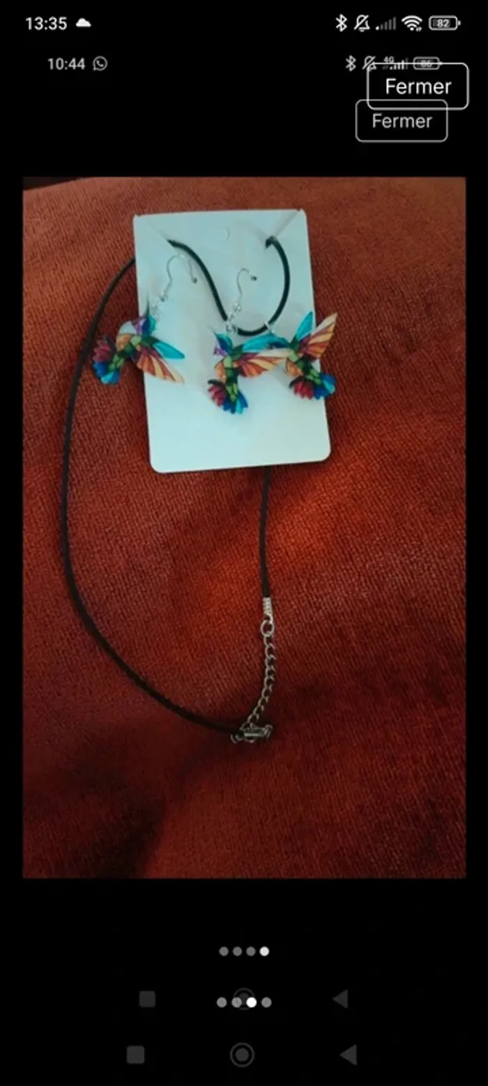 Collier pendentif boucles d'oreilles oiseaux colibris - photo numéro 2