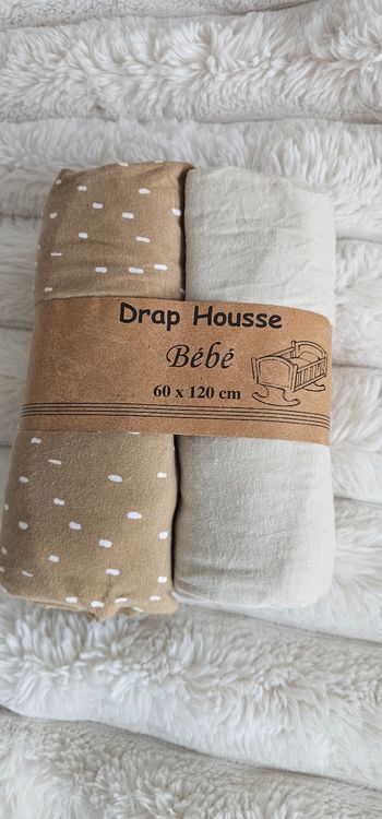 Lot de 2 draps housses 100% coton 60×120cm Neufd