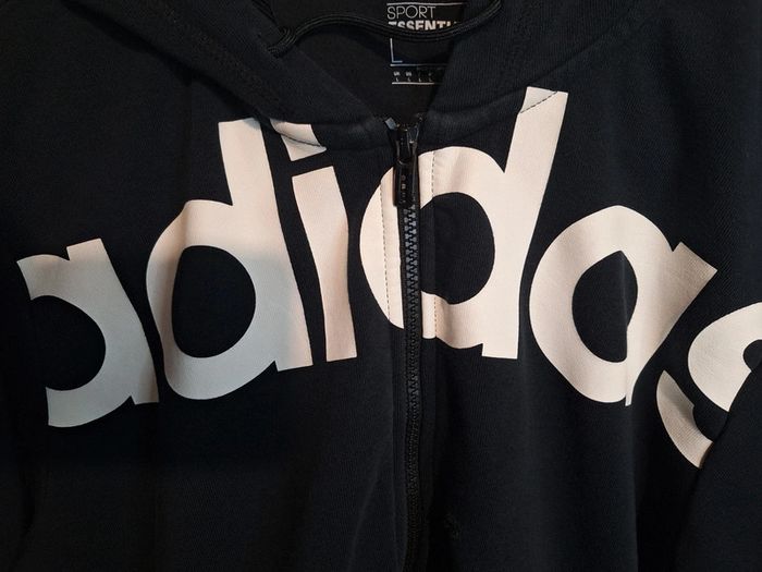 Sweat à capuche zippé adidas noir vintage - taille L - photo numéro 6