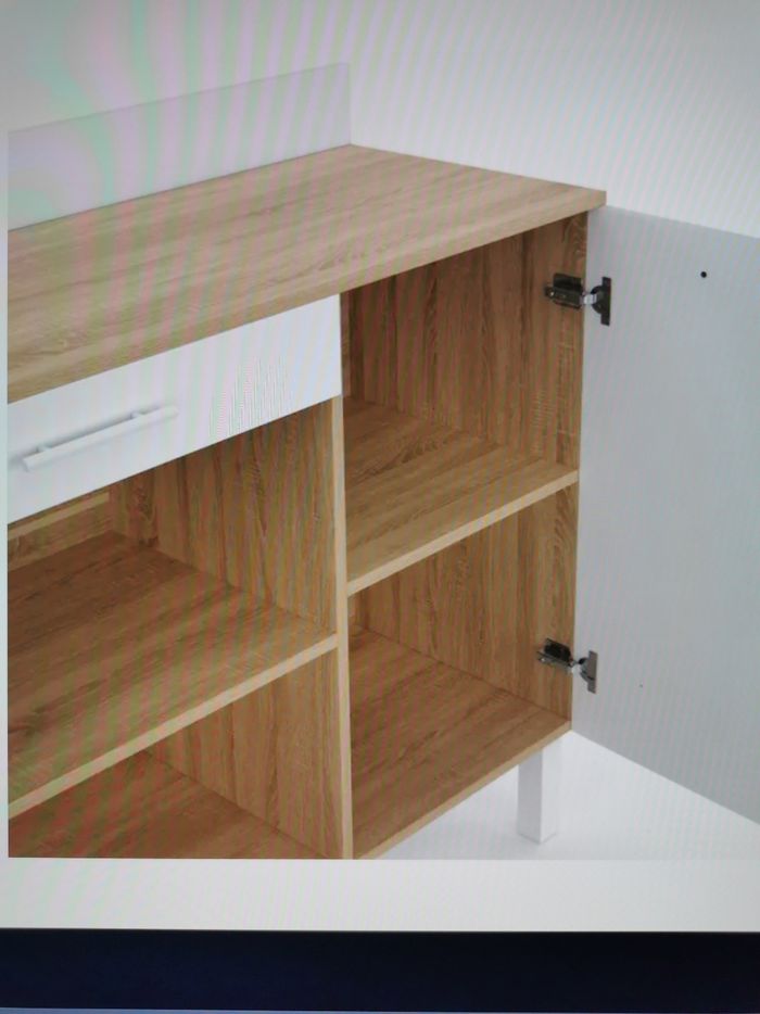Buffet de Cuisine Cina Plan de Travail H 93cm L 100cm l 40cm 1 Porte + 1 Tiroir Façon Hêtre et Blanc - photo numéro 4