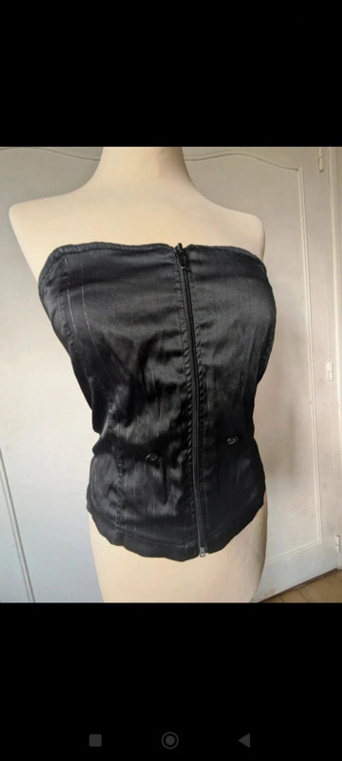 💎 Top bustier femme vintage s 36 noir argenté à rayures - photo numéro 3