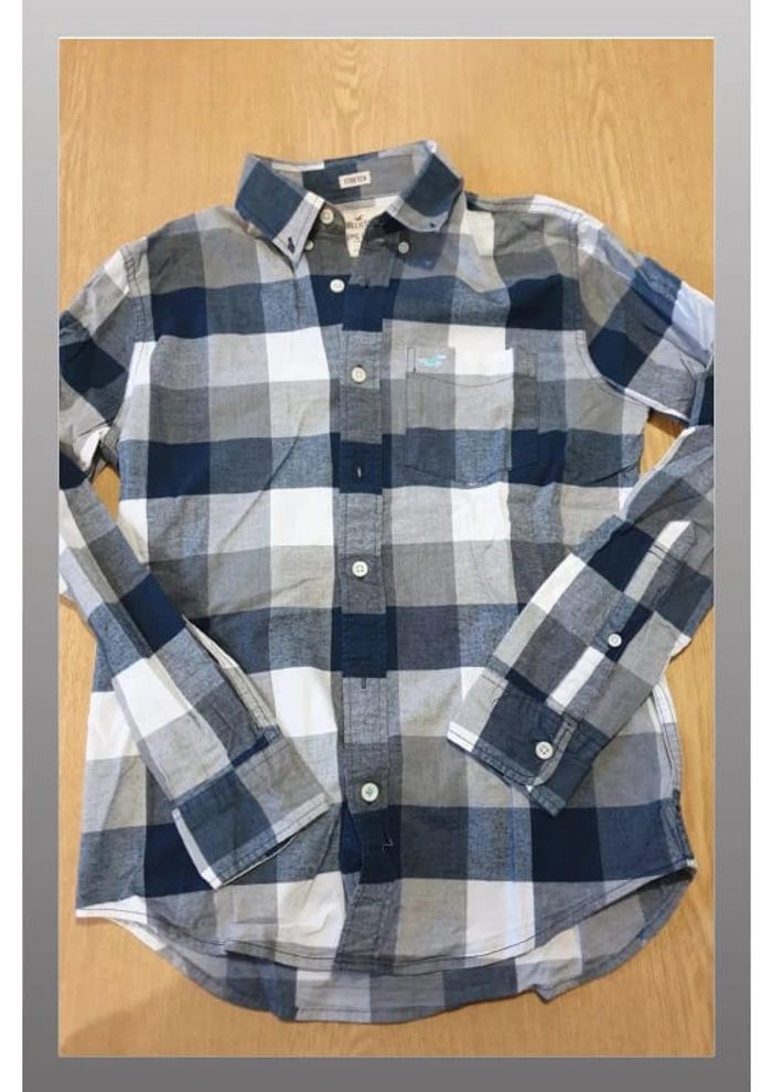 Chemise à carreaux homme Hollister XS strech gris/bleu/blanc