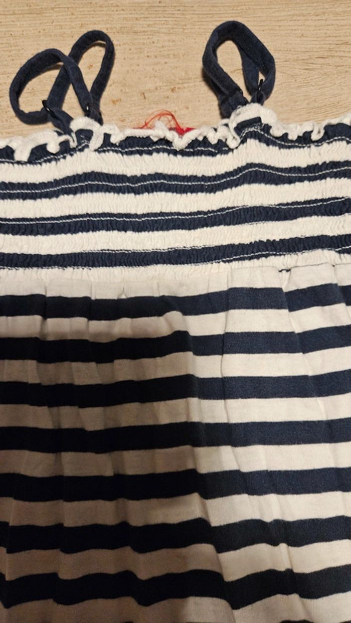 Robe courte d été à bretelles bleu foncé et blanc, New Basi, taille 6/7 ans, nickel - photo numéro 5