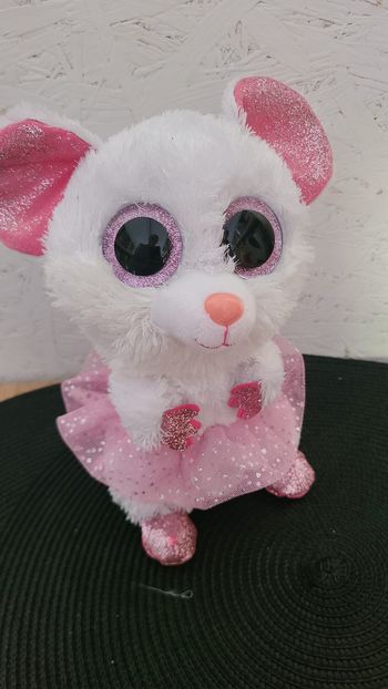 Ty - Beanie Boo's - Peluche Nina la souris 23cm, Rose et Blanc