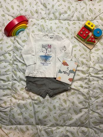 ensemble teeshirt manches longues blanc orchestra et short gris gémo 3 mois