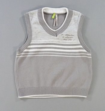 Pull sans manche tricot gris blanc rayures ORCHESTRA 6 mois 67 cm garçon