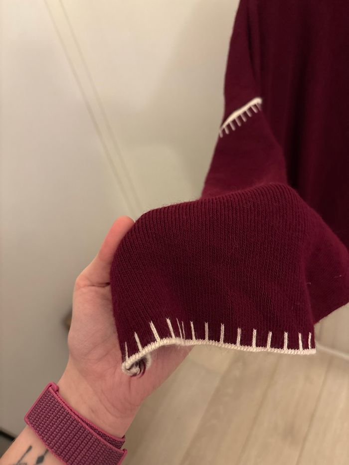 Pull acrylique oversize bordeaux et blanc - photo numéro 5