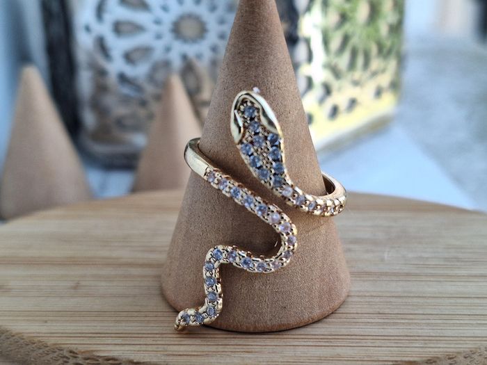 Bague ouverte dorée avec strass forme serpent en Acier Inoxydable Bague de fiançailles pour femme - photo numéro 4
